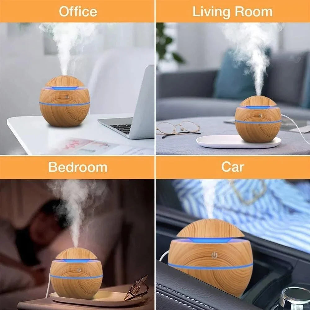Mini USB Humidifier & Essential Oil Diffuser - Woodgrain Design for Home & Office - zyntrixe