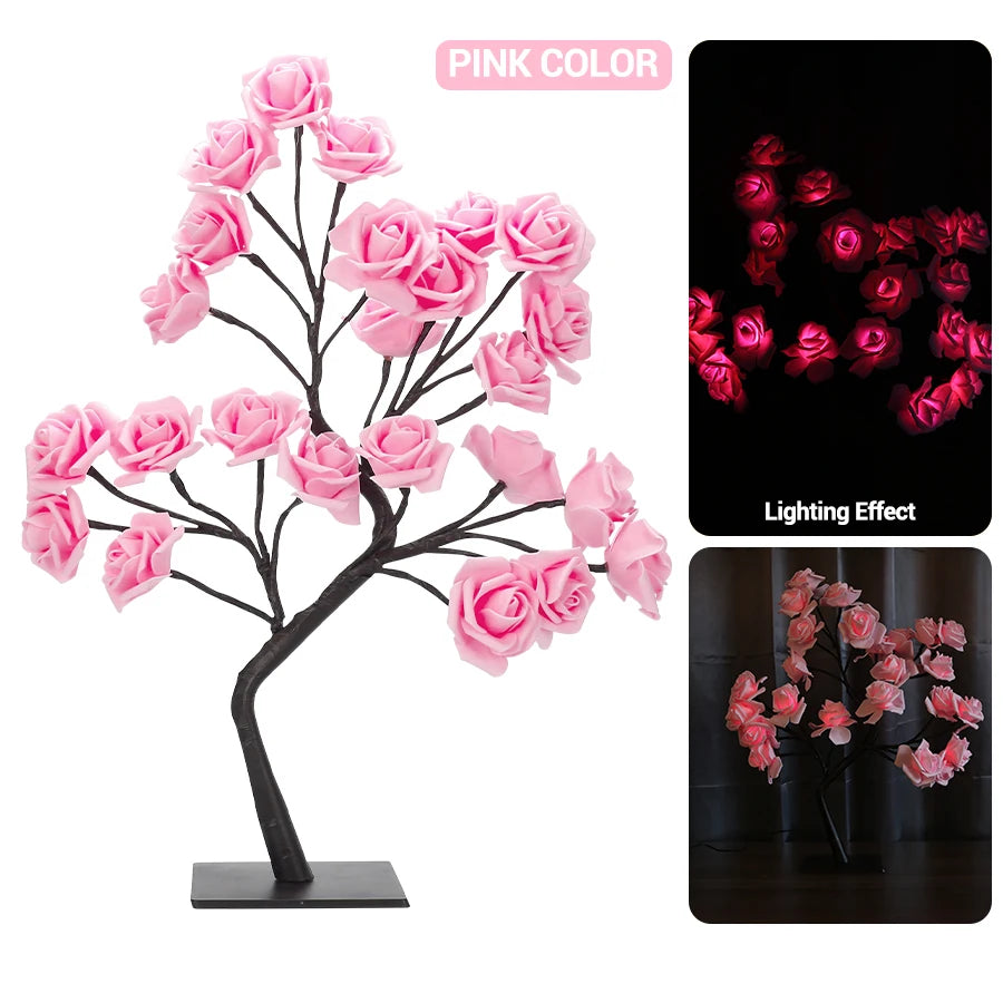 Lámpara Árbol Rosas LED USB Romántica