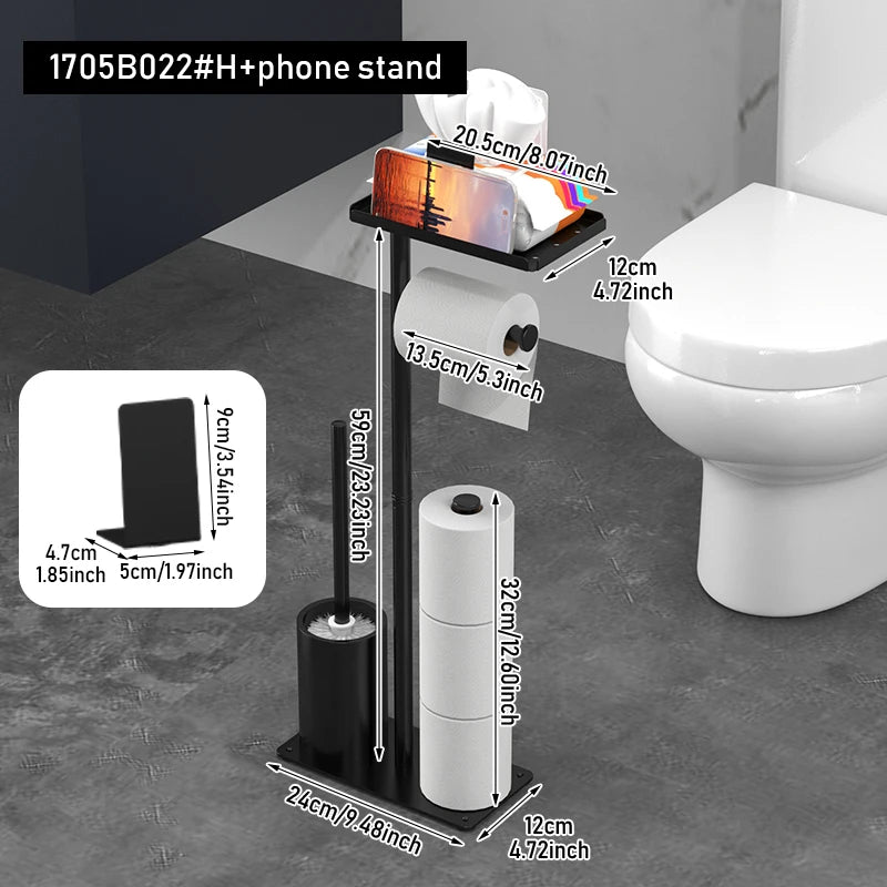 Floor standing roll paper holder, toilet paper holder, roll paper holder with bracket, bathroom hygiene brush holder - zyntrixe