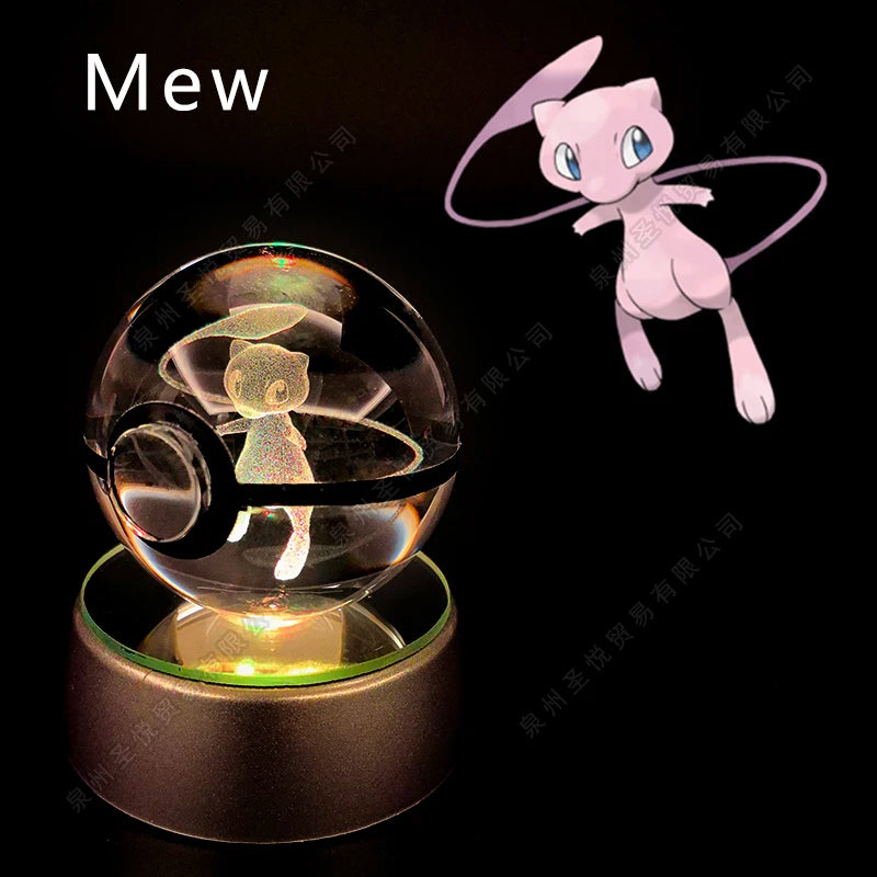 Pokemon 3D Crystal Ball Night Light - Pikachu Gengar Mewtwo LED Lamp with Rotating Base