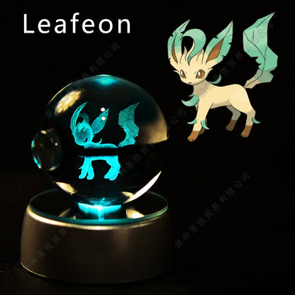 Pokemon 3D Crystal Ball Night Light - Pikachu Gengar Mewtwo LED Lamp with Rotating Base