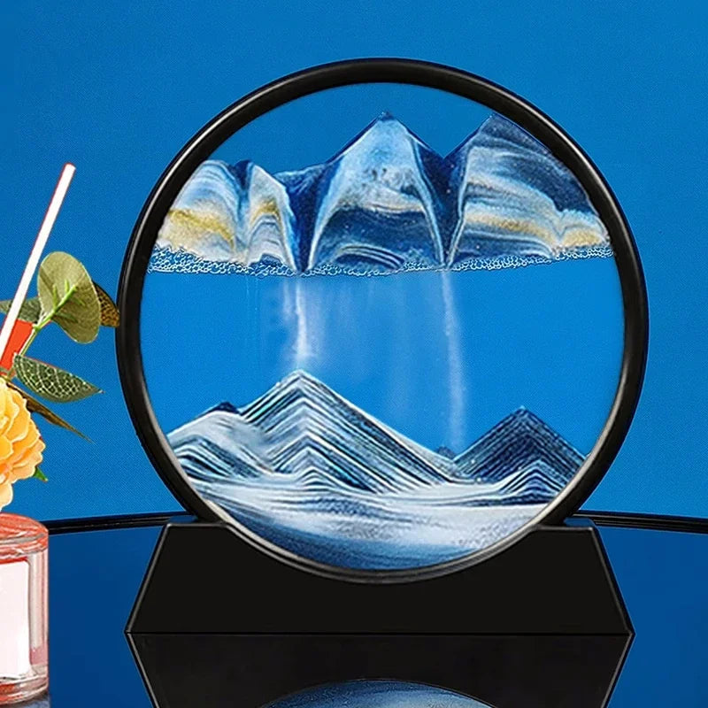 3D Moving Sand Art Picture - Round Glass Deep Sea Sandscape Hourglass Home Office Decor Gift - zyntrixe