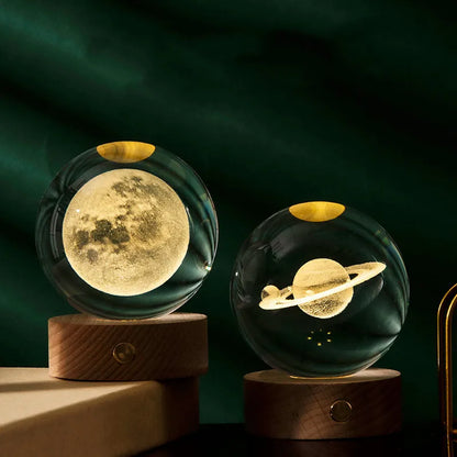 Bola de Cristal 3D Sistema Solar con Luz LED 6cm/8cm - Decoración Astronómica