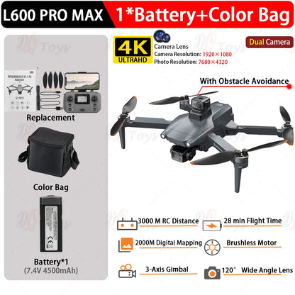 Dron Profesional L600 PRO MAX 4K GPS - Cámara Dual FPV 3KM Alcance con Pantalla