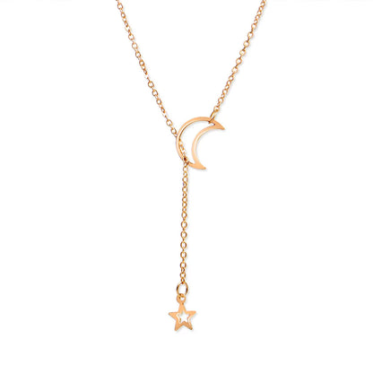 Moon & Star Pendant Choker Necklace - Gold Alloy Charm Chain - zyntrixe
