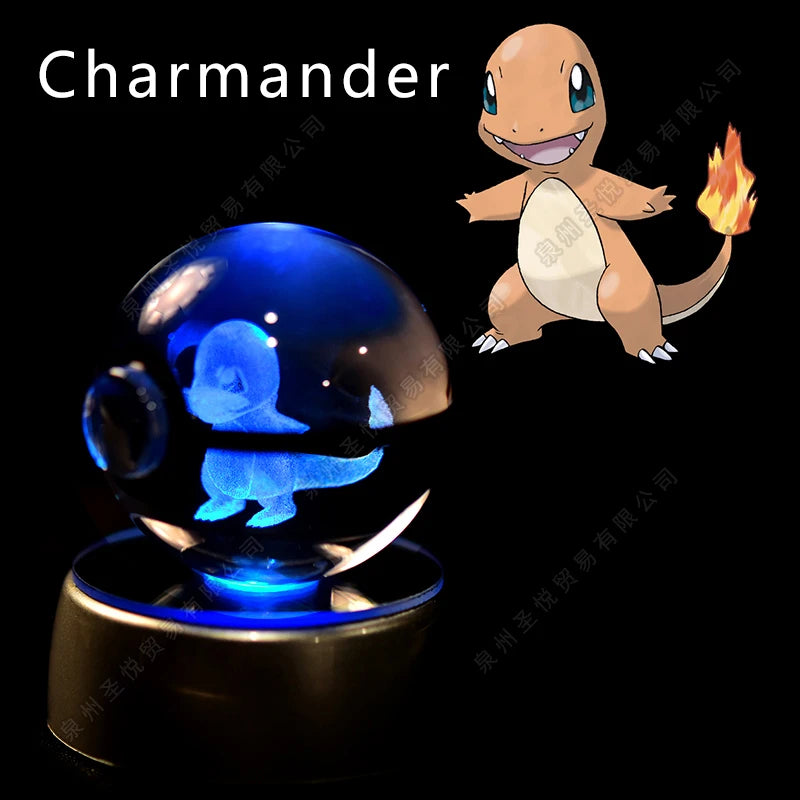Pokemon 3D Crystal Ball Night Light - Pikachu Gengar Mewtwo LED Lamp with Rotating Base