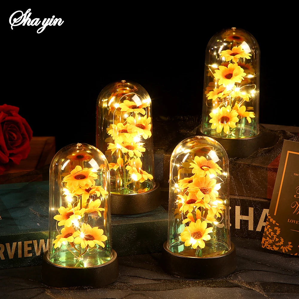 Eternal Sunflower Gift Set - Plastic Flower Bouquet for Graduation Mother's Day Valentine's Birthday