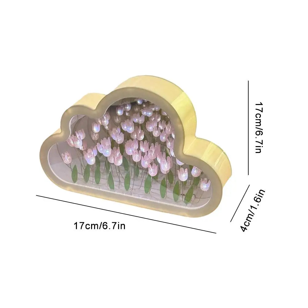 DIY Cloud Mirror Tulip Lamp - Glass Night Light with Photo Frame - zyntrixe