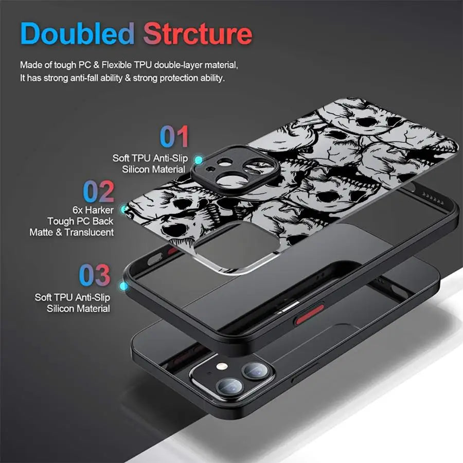 iPhone Case Skull Pattern - Matte Soft Silicone Cover for iPhone 16 15 14 13 12 11 Pro Max