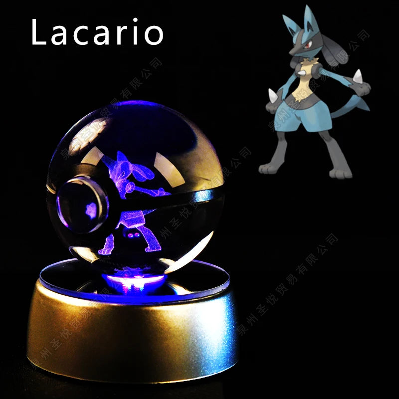 Pokemon 3D Crystal Ball Night Light - Pikachu Gengar Mewtwo LED Lamp with Rotating Base