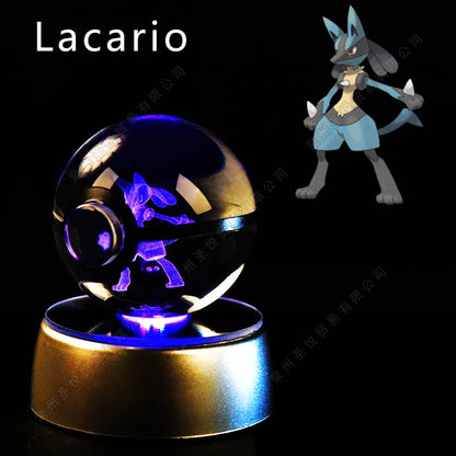 Pokemon 3D Crystal Ball Night Light - Pikachu Gengar Mewtwo LED Lamp with Rotating Base