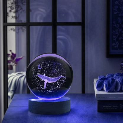 Bola de Cristal 3D Luna y Ballena con Luz LED - Decoración Moderna - zyntrixe