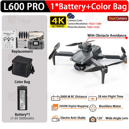 Dron Profesional L600 PRO MAX 4K GPS - Cámara Dual FPV 3KM Alcance con Pantalla