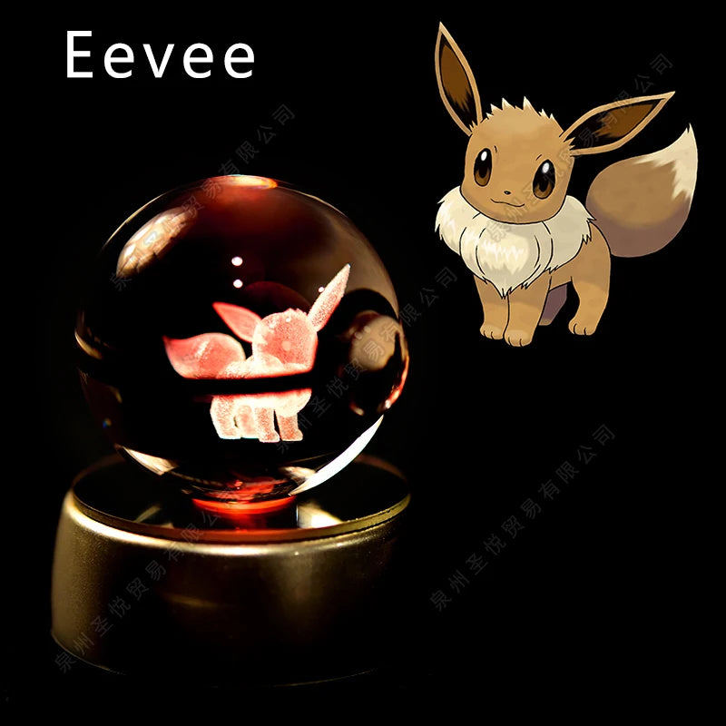 Pokemon 3D Crystal Ball Night Light - Pikachu Gengar Mewtwo LED Lamp with Rotating Base