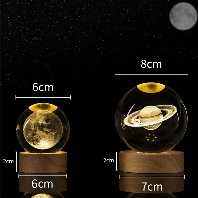 Bola de Cristal 3D Sistema Solar con Luz LED 6cm/8cm - Decoración Astronómica