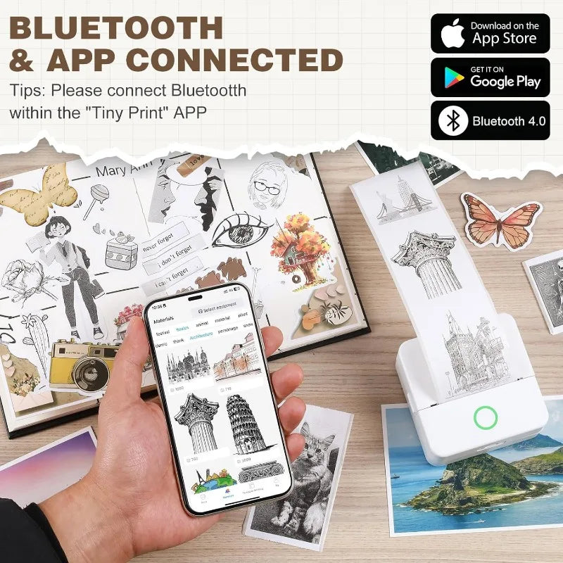 Mini Impresora Térmica Portátil Bluetooth 57mm - Sin Tinta Stickers Fotos DIY