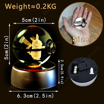 Pokemon 3D Crystal Ball Night Light - Pikachu Gengar Mewtwo LED Lamp with Rotating Base