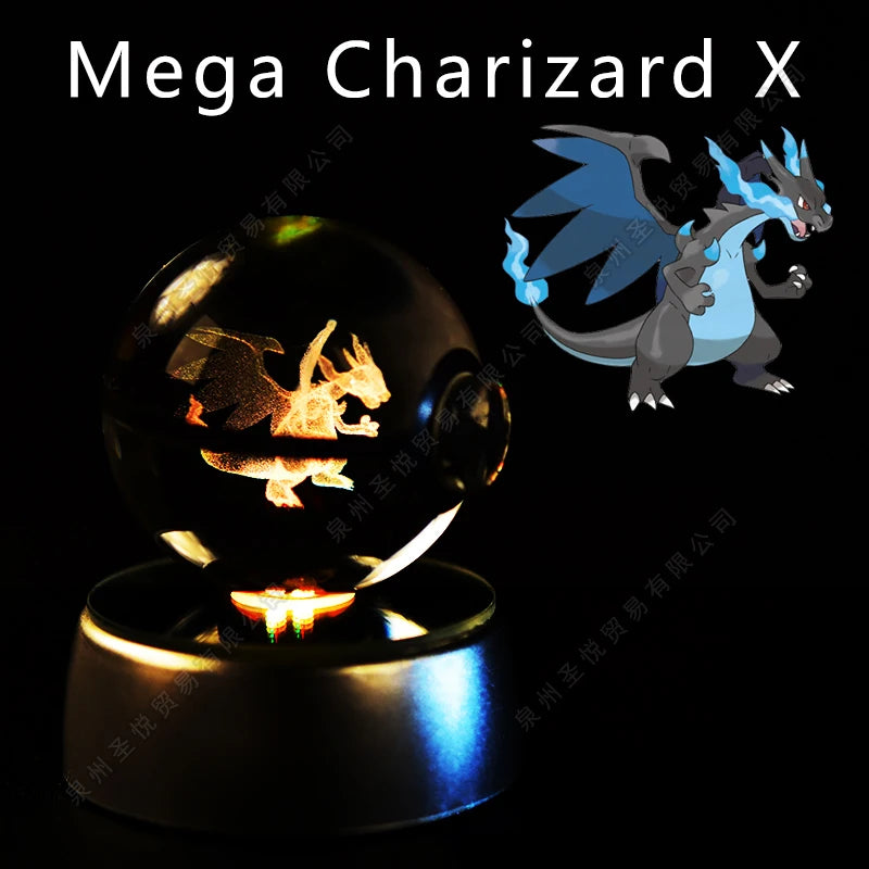 Pokemon 3D Crystal Ball Night Light - Pikachu Gengar Mewtwo LED Lamp with Rotating Base