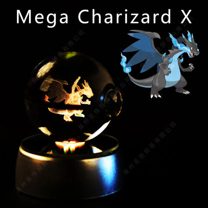 Pokemon 3D Crystal Ball Night Light - Pikachu Gengar Mewtwo LED Lamp with Rotating Base