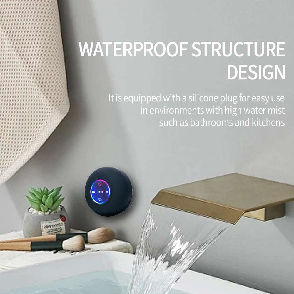 Portable Wireless Bluetooth Speaker IPX4 Waterproof with LED Light - Suction Cup for Bathroom & Outdoor