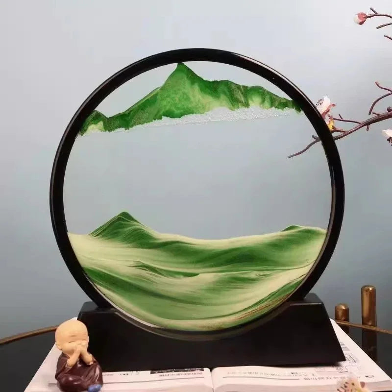3D Moving Sand Art Picture - Round Glass Deep Sea Sandscape Hourglass Home Office Decor Gift - zyntrixe