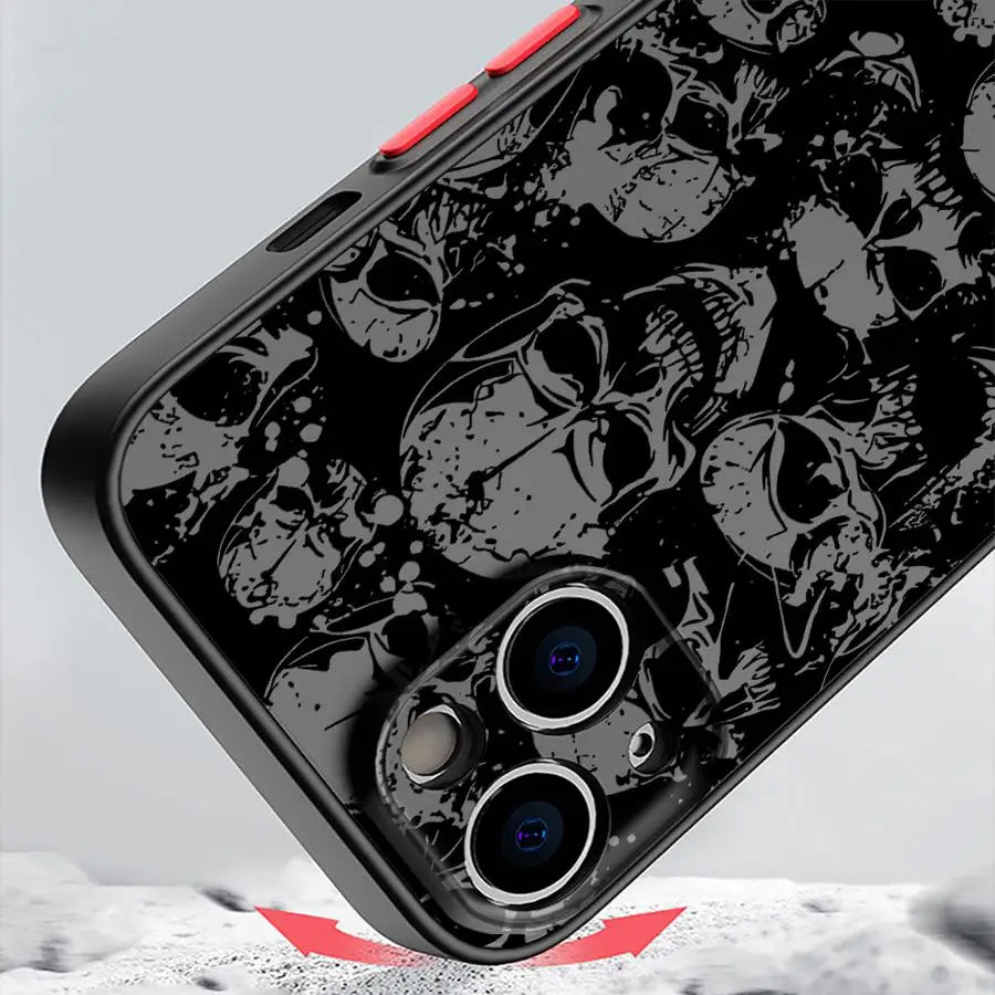iPhone Case Skull Pattern - Matte Soft Silicone Cover for iPhone 16 15 14 13 12 11 Pro Max