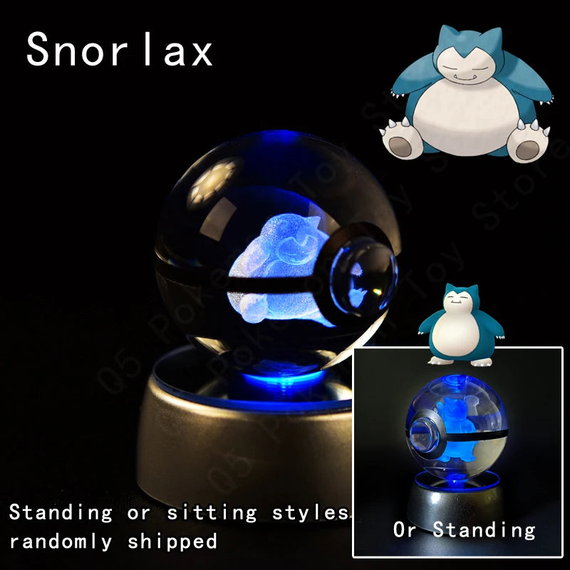 Pokemon 3D Crystal Ball Night Light - Pikachu Gengar Mewtwo LED Lamp with Rotating Base