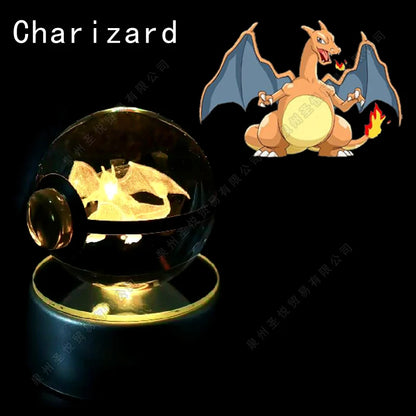 Pokemon 3D Crystal Ball Night Light - Pikachu Gengar Mewtwo LED Lamp with Rotating Base