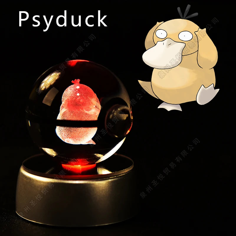 Pokemon 3D Crystal Ball Night Light - Pikachu Gengar Mewtwo LED Lamp with Rotating Base