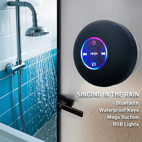 Portable Wireless Bluetooth Speaker IPX4 Waterproof with LED Light - Suction Cup for Bathroom & Outdoor
