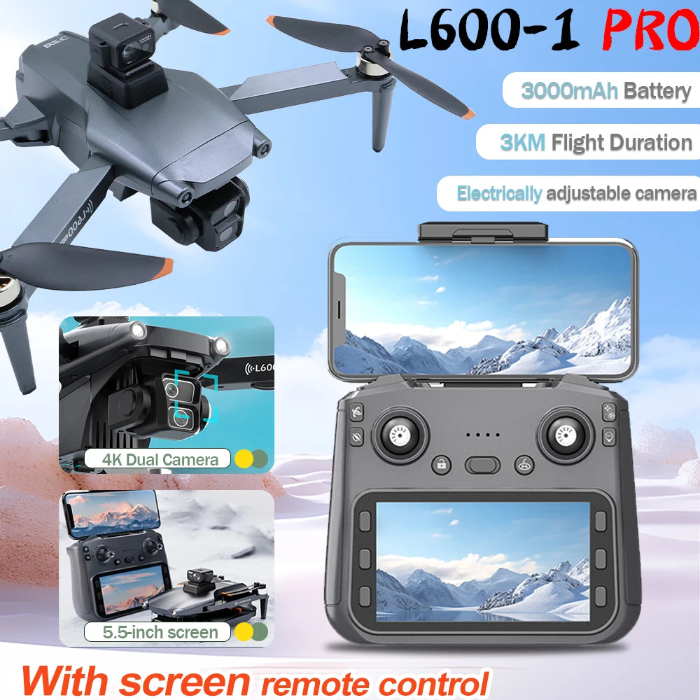 Dron Profesional L600 PRO MAX 4K GPS - Cámara Dual FPV 3KM Alcance con Pantalla