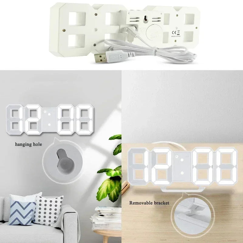 Reloj Despertador Digital LED 3D - Alarma Pared Temperatura Fecha Hogar Oficina