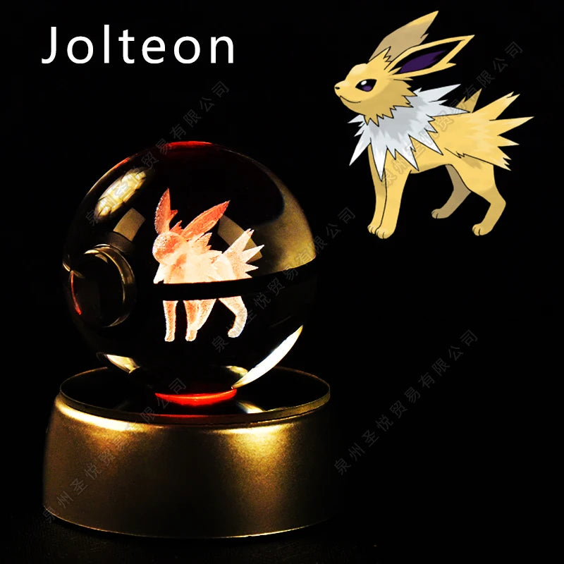 Pokemon 3D Crystal Ball Night Light - Pikachu Gengar Mewtwo LED Lamp with Rotating Base