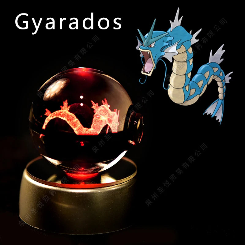 Pokemon 3D Crystal Ball Night Light - Pikachu Gengar Mewtwo LED Lamp with Rotating Base