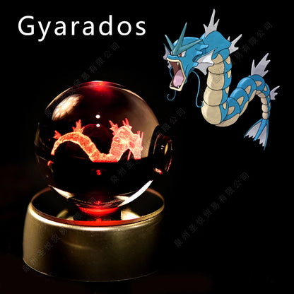 Pokemon 3D Crystal Ball Night Light - Pikachu Gengar Mewtwo LED Lamp with Rotating Base