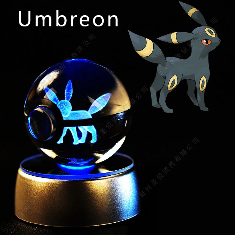 Pokemon 3D Crystal Ball Night Light - Pikachu Gengar Mewtwo LED Lamp with Rotating Base