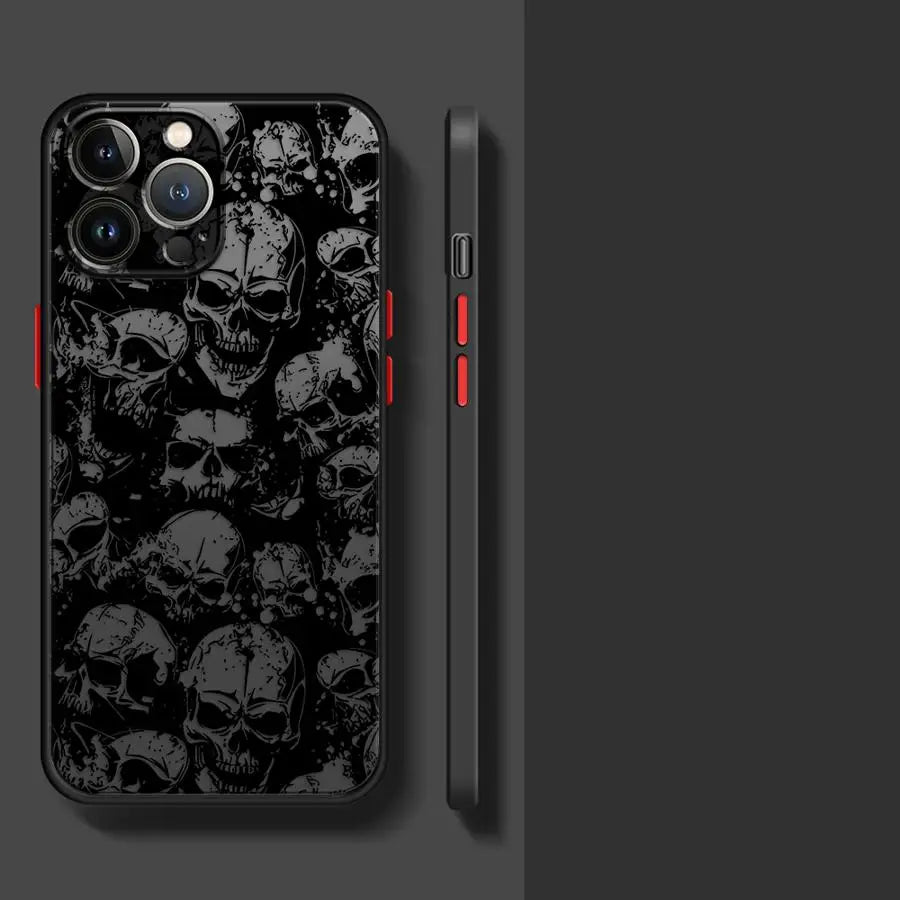 iPhone Case Skull Pattern - Matte Soft Silicone Cover for iPhone 16 15 14 13 12 11 Pro Max