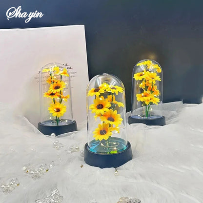 Eternal Sunflower Gift Set - Plastic Flower Bouquet for Graduation Mother's Day Valentine's Birthday