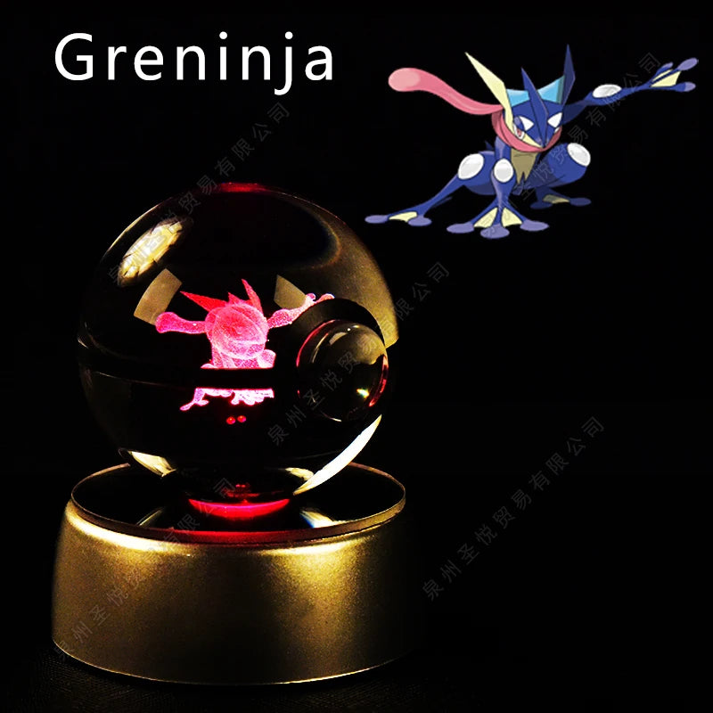 Pokemon 3D Crystal Ball Night Light - Pikachu Gengar Mewtwo LED Lamp with Rotating Base
