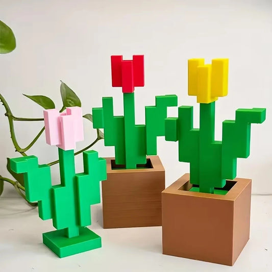 Rosa Pixel 3D Impresa - Decoración Dormitorio Plástico Duradero
