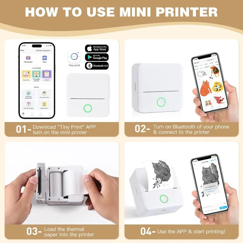 Mini Impresora Térmica Portátil Bluetooth 57mm - Sin Tinta Stickers Fotos DIY