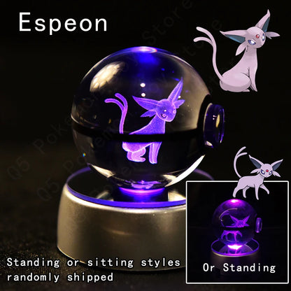 Pokemon 3D Crystal Ball Night Light - Pikachu Gengar Mewtwo LED Lamp with Rotating Base