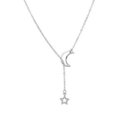 Moon & Star Pendant Choker Necklace - Gold Alloy Charm Chain - zyntrixe