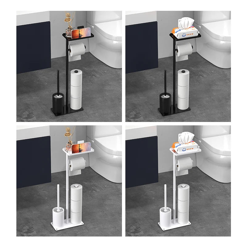 Floor standing roll paper holder, toilet paper holder, roll paper holder with bracket, bathroom hygiene brush holder - zyntrixe