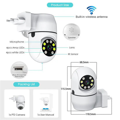 Cámara Seguridad WiFi 360° 2MP Visión Nocturna Smart