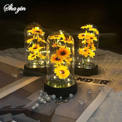 Eternal Sunflower Gift Set - Plastic Flower Bouquet for Graduation Mother's Day Valentine's Birthday