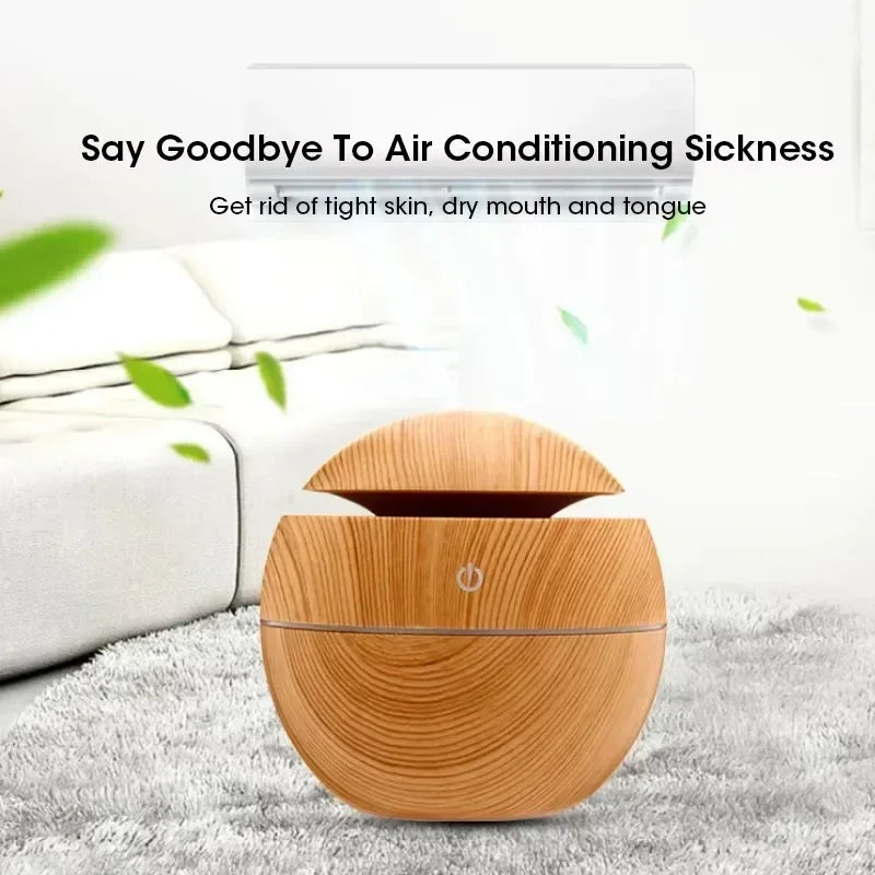 Mini USB Humidifier & Essential Oil Diffuser - Woodgrain Design for Home & Office - zyntrixe