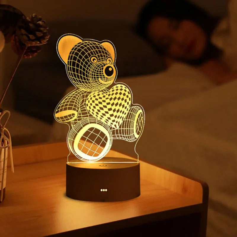 3D LED Acrylic Night Lamp - Romantic Love Design for Kids & Home Decor - zyntrixe