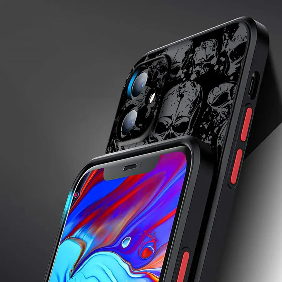 iPhone Case Skull Pattern - Matte Soft Silicone Cover for iPhone 16 15 14 13 12 11 Pro Max