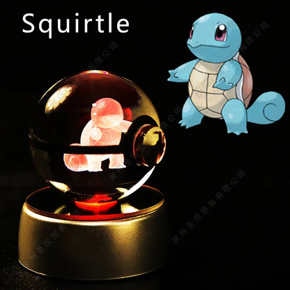 Pokemon 3D Crystal Ball Night Light - Pikachu Gengar Mewtwo LED Lamp with Rotating Base